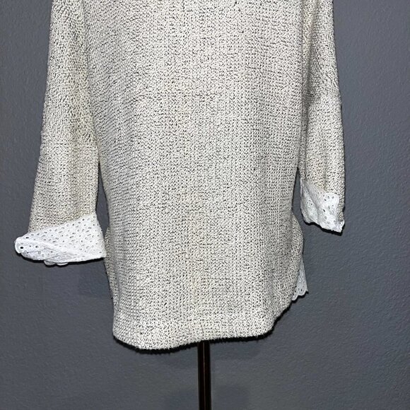 Anthropologie Saturday Sunday cream black textured top eyelet lace boho -M - Picture 7 of 11